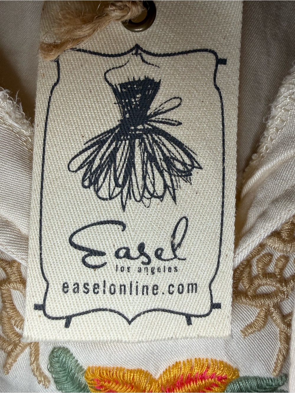 easel Beige - Embroidered Peasant Blouse with Multicolored Floral Accents - NWT - Picture 9 of 9